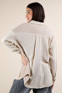 VERY J Mineral Washed Oversized Gauze Shacket - Brittney MADE