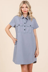 Mittoshop Button Detail Collared Neck Short Sleeve Shirt Dress - Brittney MADE