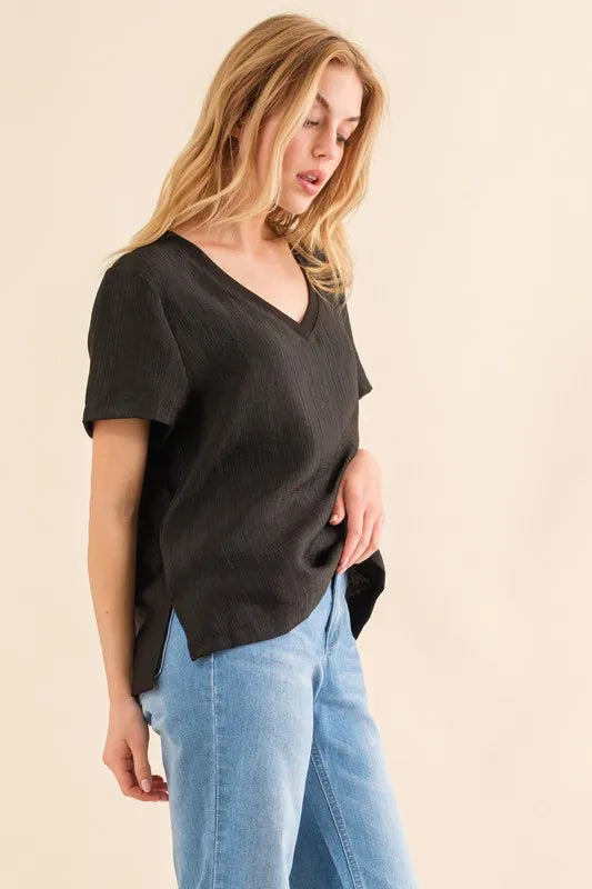 And The Why Textured Woven Short Sleeve T-Shirt - Brittney MADE