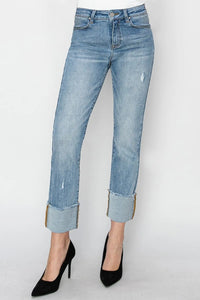 RISEN Full Size High Rise Cuffed Slim Straight Jeans - Brittney MADE
