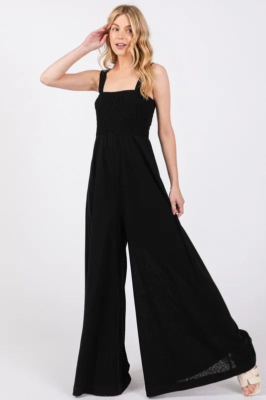 SAGE+FIG Smocked Flowy Wide Leg Jumpsuit - Brittney MADE