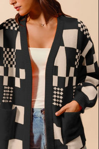 SO ME Checkered Open Front Cardigan with Pockets - Brittney MADE