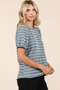 Mittoshop Contrast Striped Short Puff Sleeve Knit Top - Brittney MADE