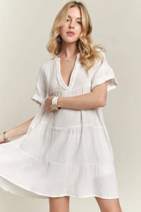 ADORA Tiered Notched Short Sleeve Dress - Brittney MADE