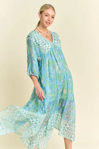 Davi & Dani Geo and Floral Print Mixed Tiered Dress - Brittney MADE