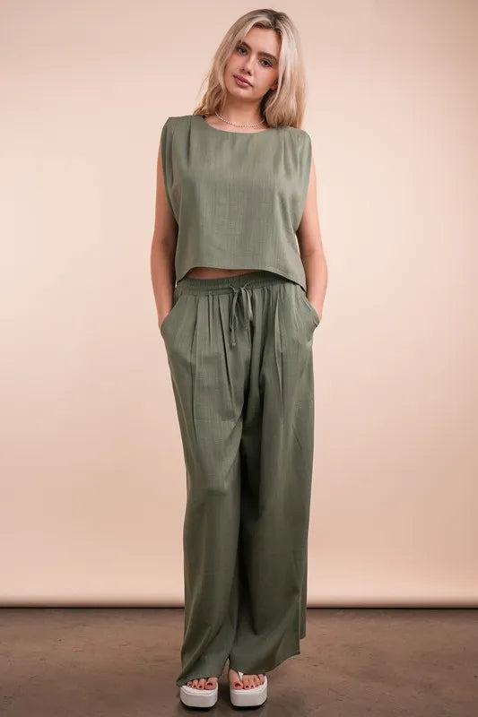VERY J Solid Woven Top & Pants Set - Brittney MADE