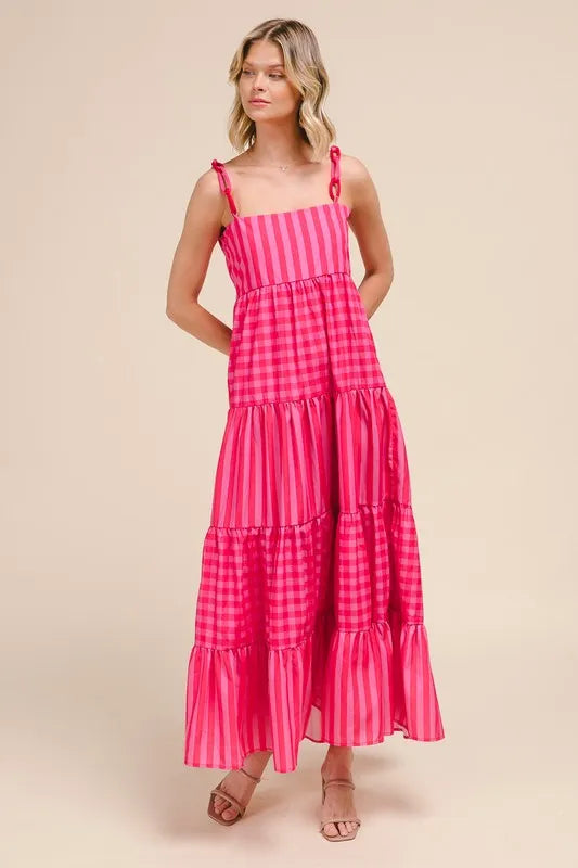 SO ME Stripe Tiered Maxi Dress with Colorful Chain Strap - Brittney MADE