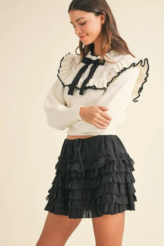 MABLE Ruffle Detailed Cotton Gauze Tiered Mini Skirt - Brittney MADE