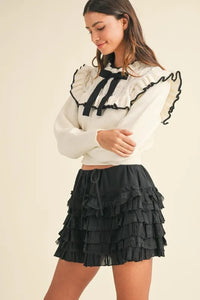 MABLE Ruffle Detailed Cotton Gauze Tiered Mini Skirt - Brittney MADE