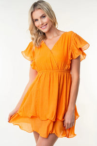 White Birch Full Size Short Sleeve Woven Layered Dress - Brittney MADE
