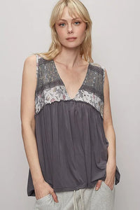 POL Lace Detail Frill Floral V-Neck Sleeveless Top - Brittney MADE