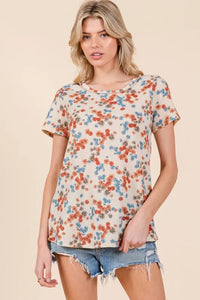 BOMBOM Lightweight Floral Round Neck Short Sleeve T-Shirt - Brittney MADE