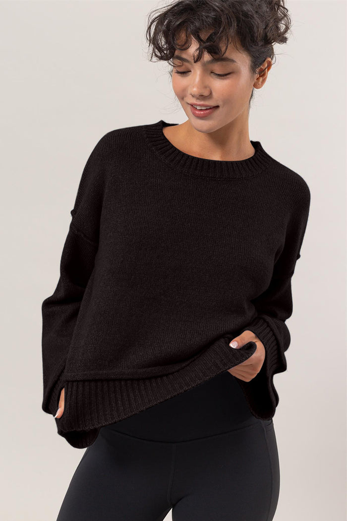 HYFVE Round Neck Dropped Shoulder Ribbed Sweater - Brittney MADE