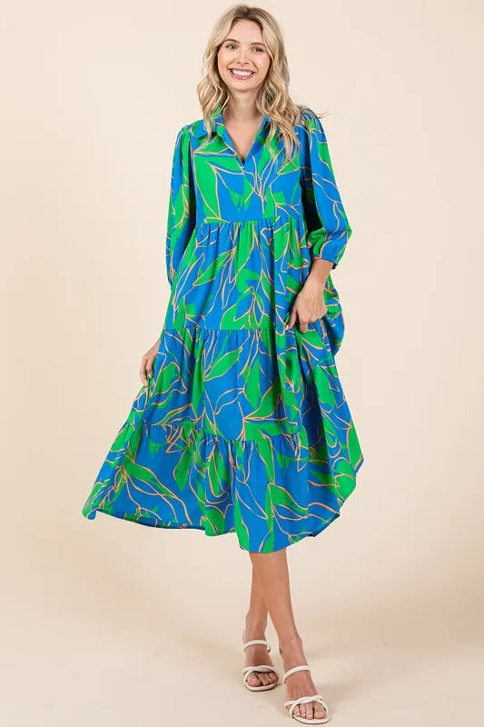 Mittoshop Tiered Printed Collared Neck Midi Dress - Brittney MADE