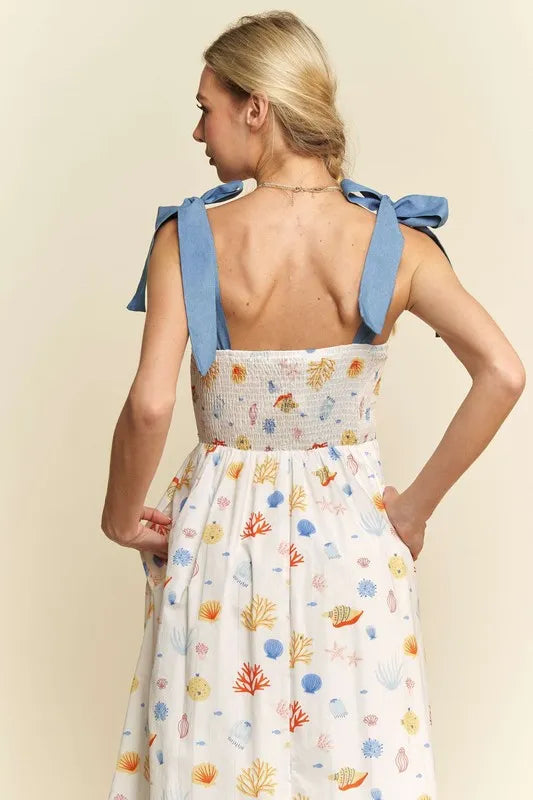 Davi & Dani Denim Binding Detail Smocking Summer Maxi Dress - Brittney MADE