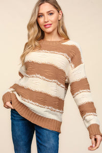 Haptics Striped Contrast Distressed Sweater - Brittney MADE