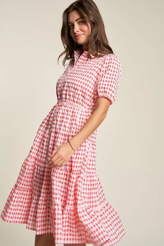 Davi & Dani Puff Short Sleeve Ruffle Shirt Dress - Brittney MADE