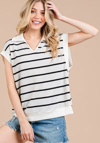 Ces Femme Collared Neck Contrast Striped Sweater Vest - Brittney MADE