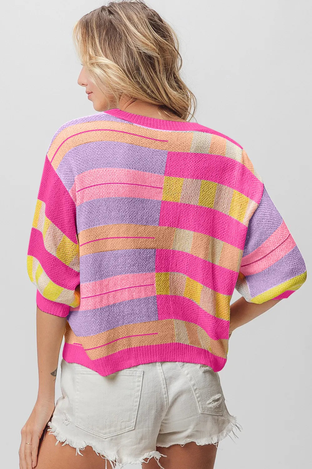 BiBi Multi Color Striped Round Neck Knit Top - Brittney MADE