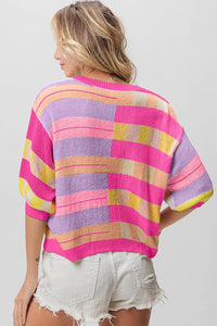 BiBi Multi Color Striped Round Neck Knit Top - Brittney MADE