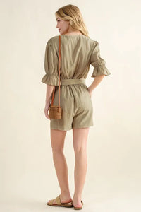 And The Why Flounce Sleeves Romper with Belt - Brittney MADE