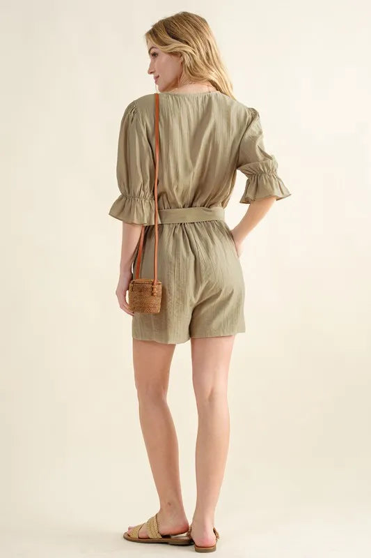 And The Why Flounce Sleeves Romper with Belt - Brittney MADE
