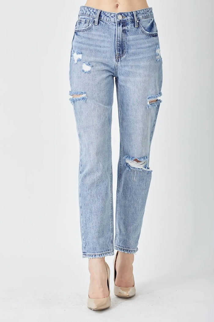 RISEN Distressed Slim Cropped Jeans - Brittney MADE