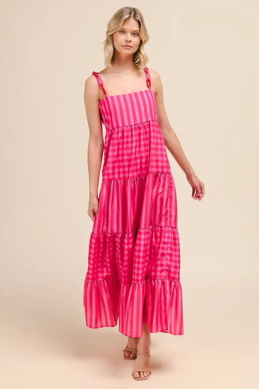 SO ME Stripe Tiered Maxi Dress with Colorful Chain Strap - Brittney MADE