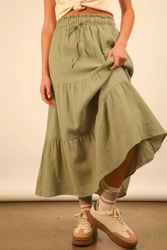 VERY J Elastic Waist Tiered Maxi Skirt - Brittney MADE