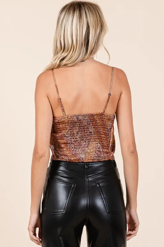 Mittoshop Paisley Patchwork Print Satin Cowl Neck Crop Cami - Brittney MADE