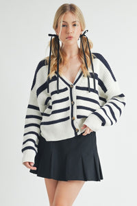 Aemi + Co Striped V-Neck Button Down Cardigan - Brittney MADE