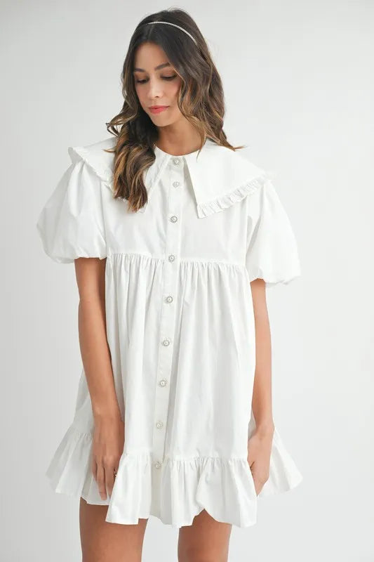 MABLE Ruffled Hem Peter Pan Collar Button Down Mini Dress - Brittney MADE