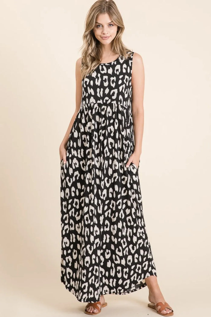 BOMBOM Leopard Maxi Dress with Pockets - Brittney MADE