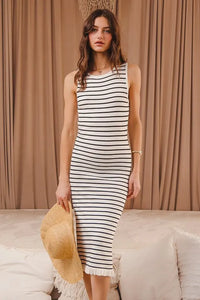 SO ME Stripe Sleeveless Sweater Knit Maxi Dress With Ruffled Hem - Brittney MADE