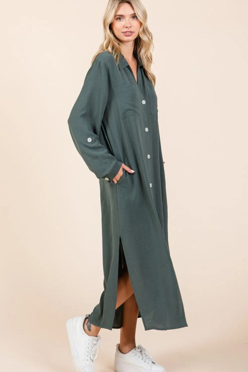 Mittoshop Airflow V-Neck Long Sleeve Button Down Maxi Dress - Brittney MADE