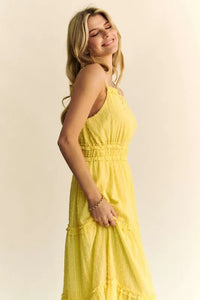 Davi & Dani Texture Swiss Dot Ruffle Square Neck Midi Dress - Brittney MADE