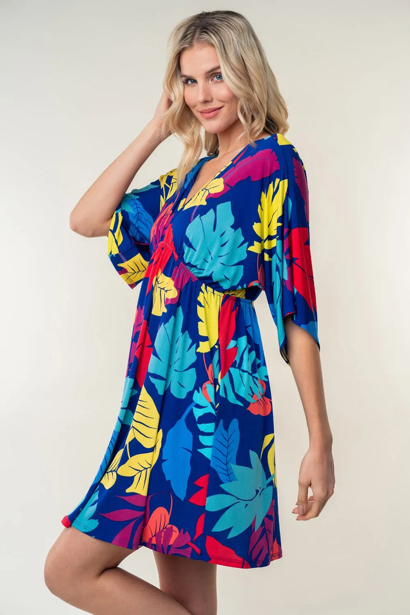 White Birch Full Size Printed V-Neck Mini Dress - Brittney MADE