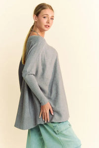 Davi & Dani Round Neck Dropped Shoulder Long Sleeve Knit Top - Brittney MADE
