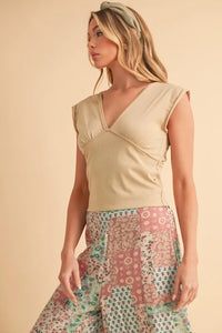 Aemi+Co V-Neck Cap Sleeve Cropped Top - Brittney MADE