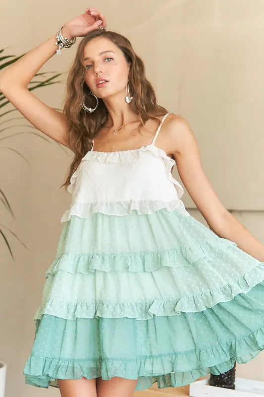 ADORA Swiss Dot Ruffled Tiered Mini Dress - Brittney MADE