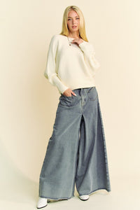 Davi & Dani Round Neck Batwing Sleeve Sweater - Brittney MADE