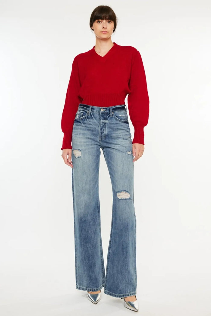 Kancan Distressed High Waist Bootcut Jeans - Brittney MADE