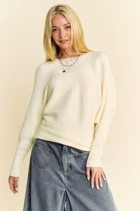 Davi & Dani Round Neck Batwing Sleeve Sweater - Brittney MADE