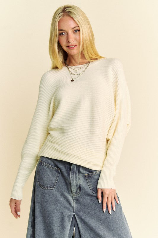 Davi & Dani Round Neck Batwing Sleeve Sweater - Brittney MADE