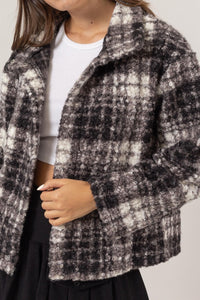 HYFVE Plaid Collared Neck Boucle Jacket with Pockets - Brittney MADE