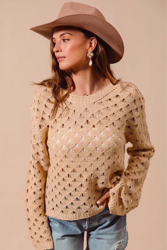 SO ME Geometric Pattern Open Knit Lightweight Sweater - Brittney MADE