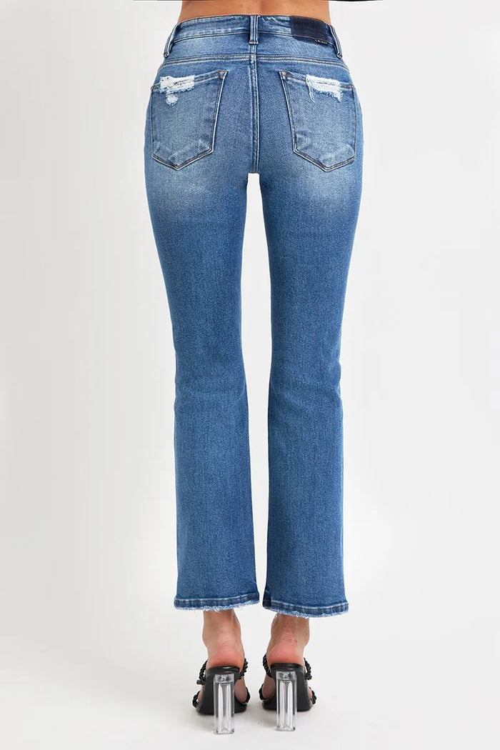 RISEN Full Size Mid Rise Ankle Straight Jeans with Pockets - Brittney MADE