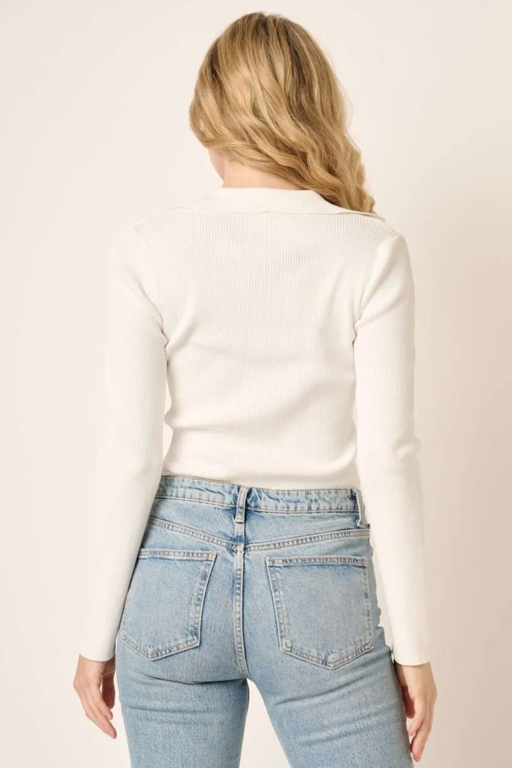 Mittoshop Polo Long Sleeve Ribbed Knit Top - Brittney MADE
