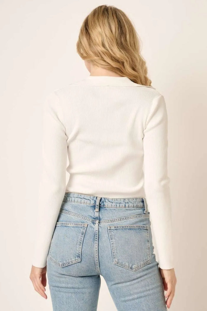 Mittoshop Polo Long Sleeve Ribbed Knit Top - Brittney MADE