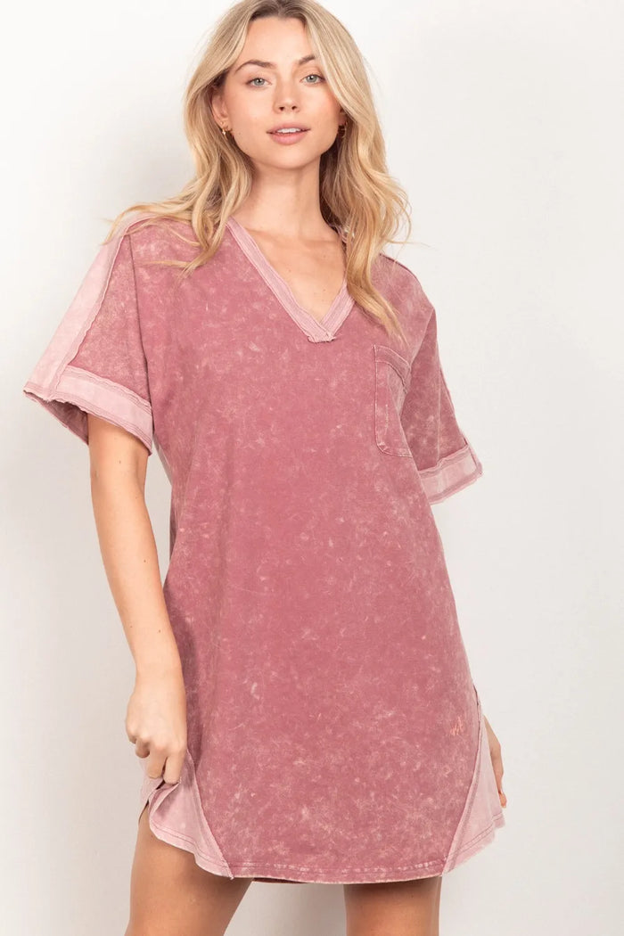 VERY J Short Sleeve V-Neck Tee Dress - Brittney MADE